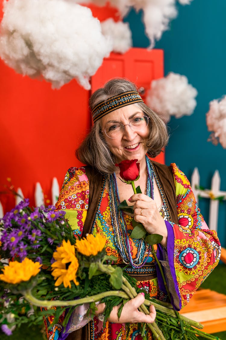 Woman Holding A Bunch Of Flowers