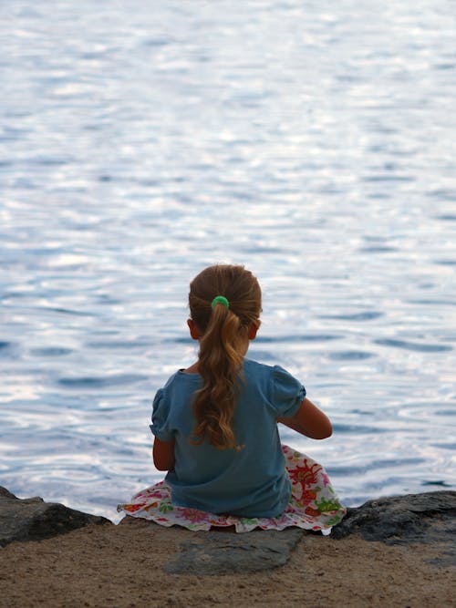 Free stock photo of blue water, cliff coast, girl