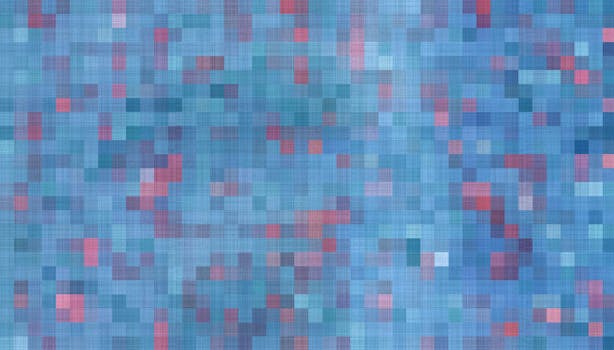 A vivid abstract pattern with vibrant blue and pink pixelated textures.