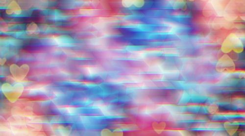 Free Colorful abstract background featuring shimmering hearts and geometric distortions. Stock Photo
