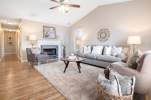 Spacious living room with contemporary furniture and cozy decor.