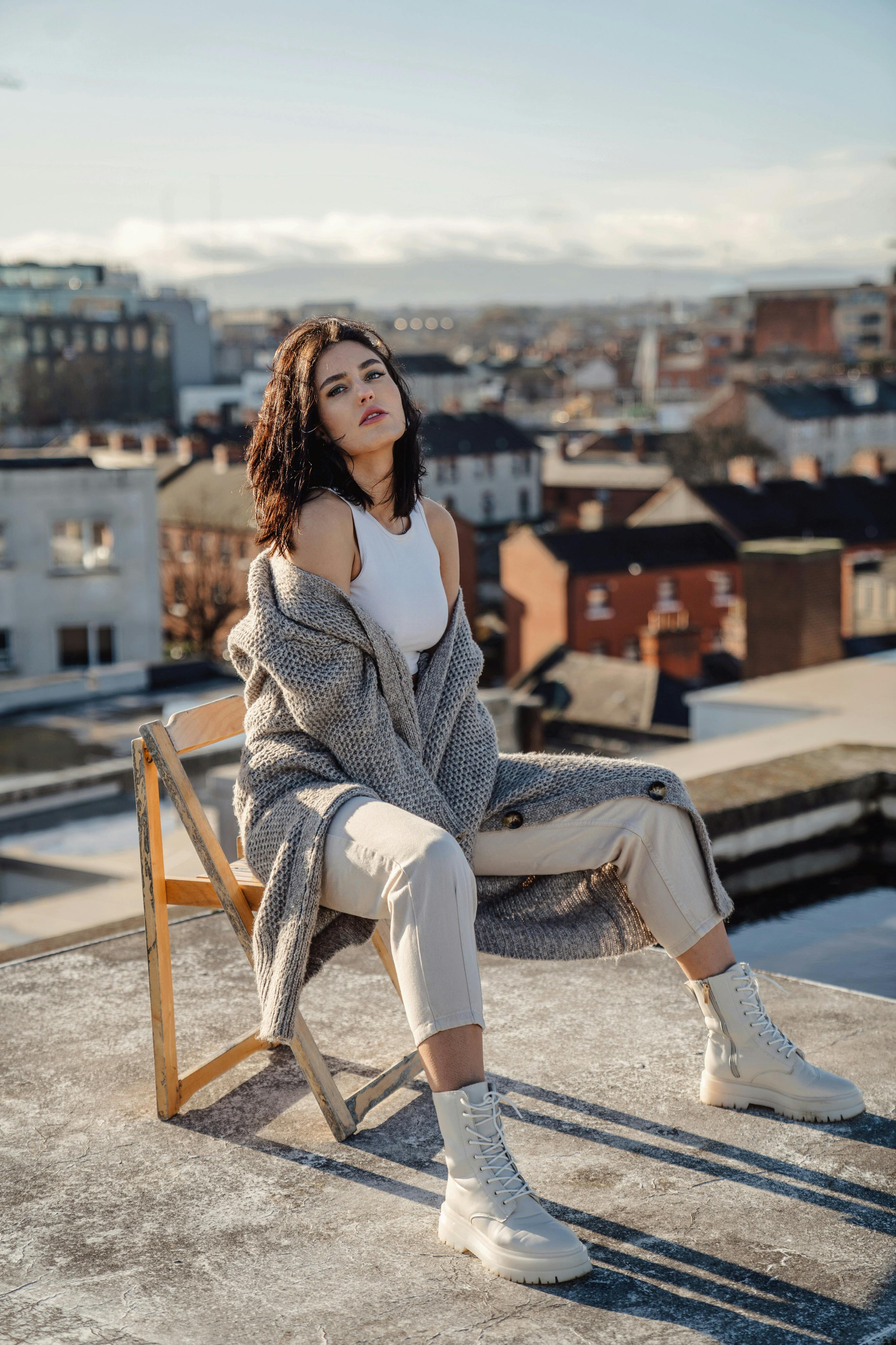 Beautiful Woman Looking Up · Free Stock Photo