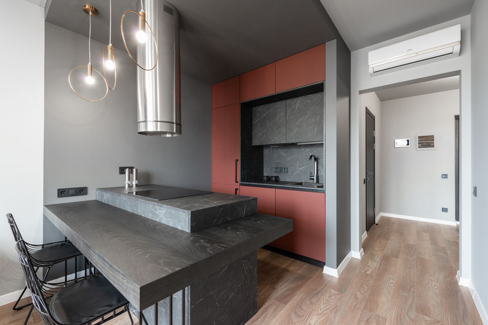 Minimalist Marble Island Kitchen