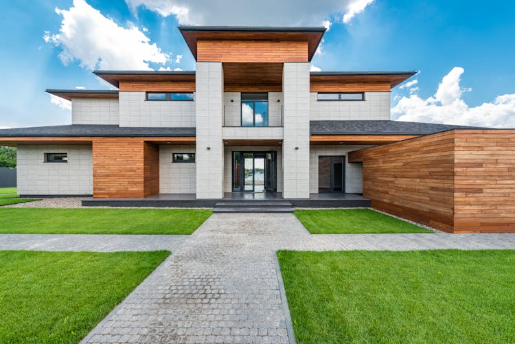 Contemporary Villa Against Cloudy Blue Sky