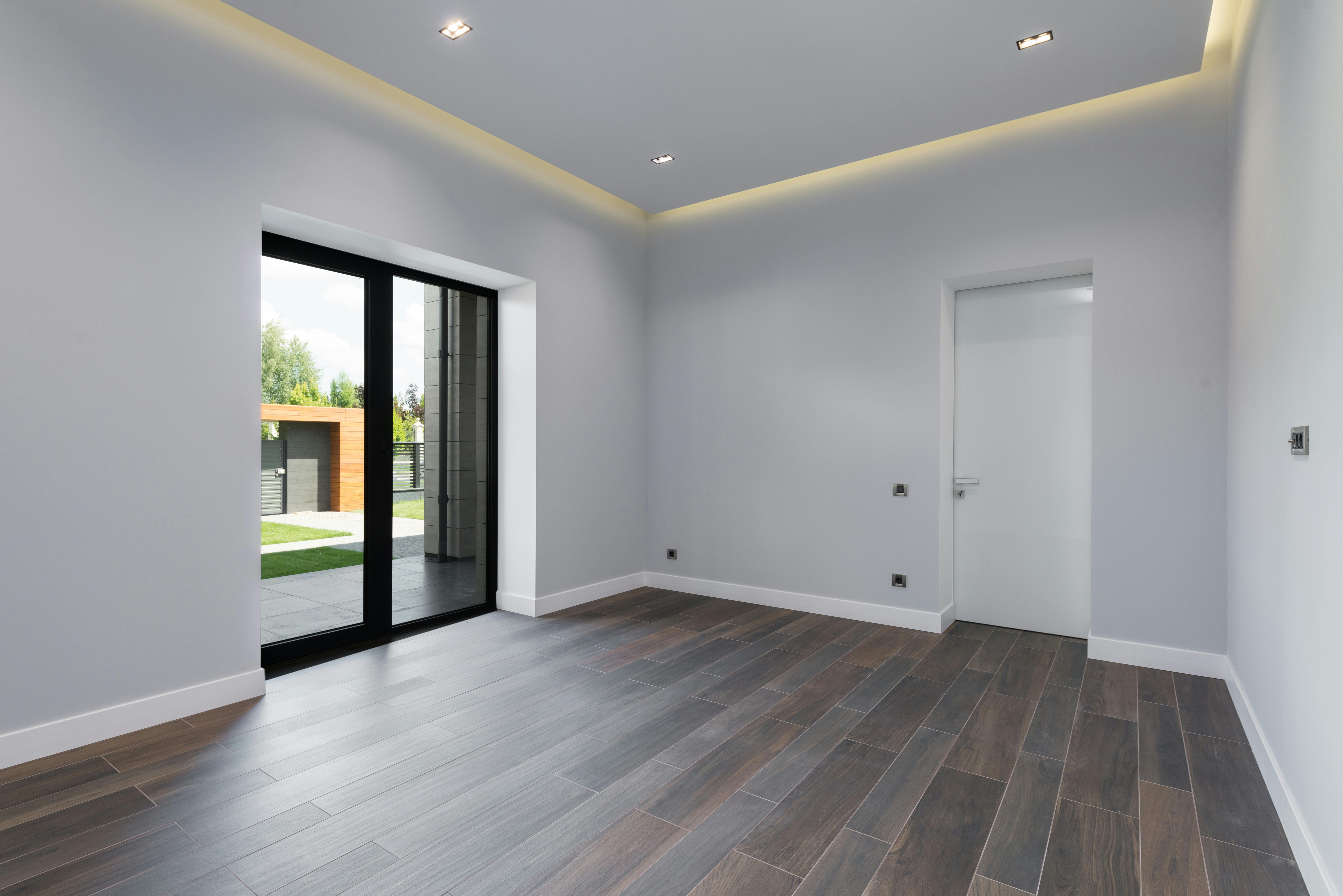 spacious modern hall with glass doors