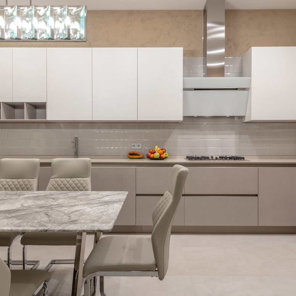 Kitchen Spraying in Surrey Quays — surfaces prepped and cut in by hand