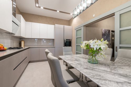 Contemporary kitchen in beige color