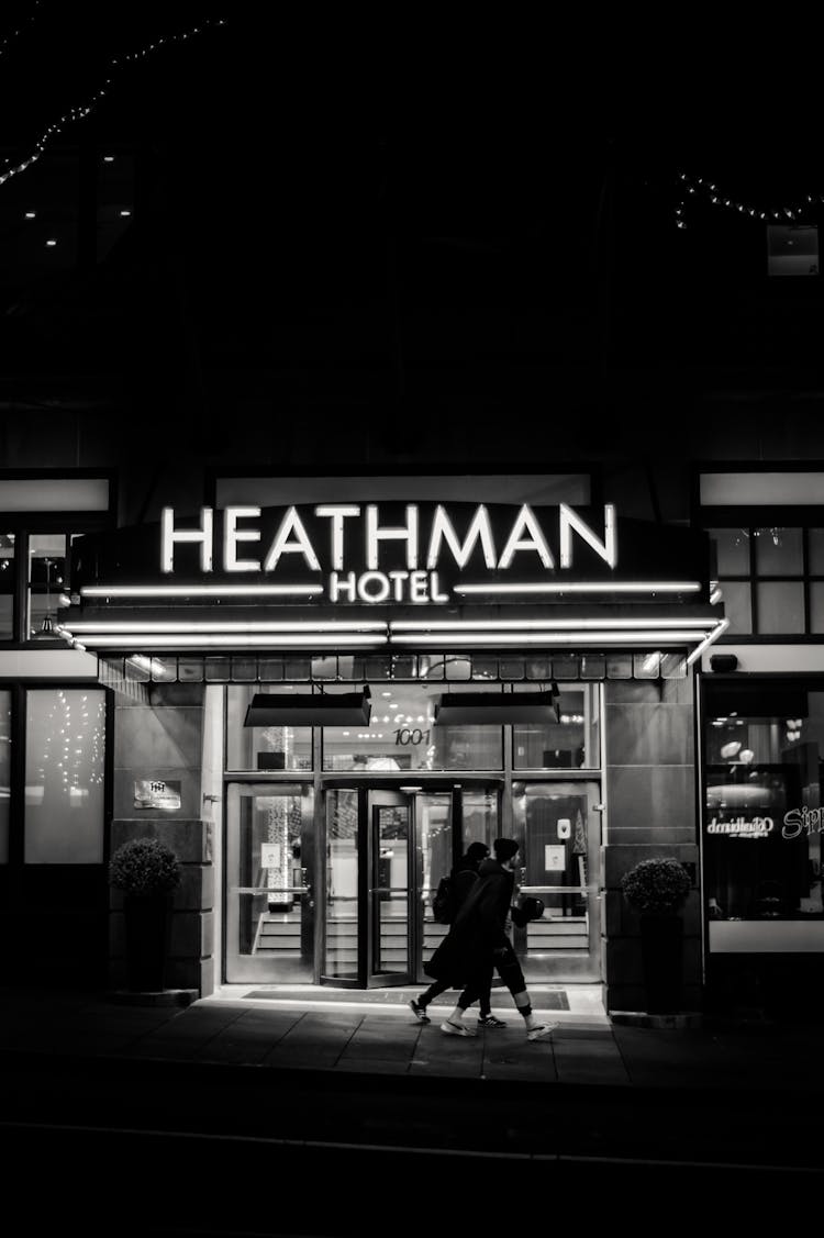 Entrance To Modern Hotel At Night