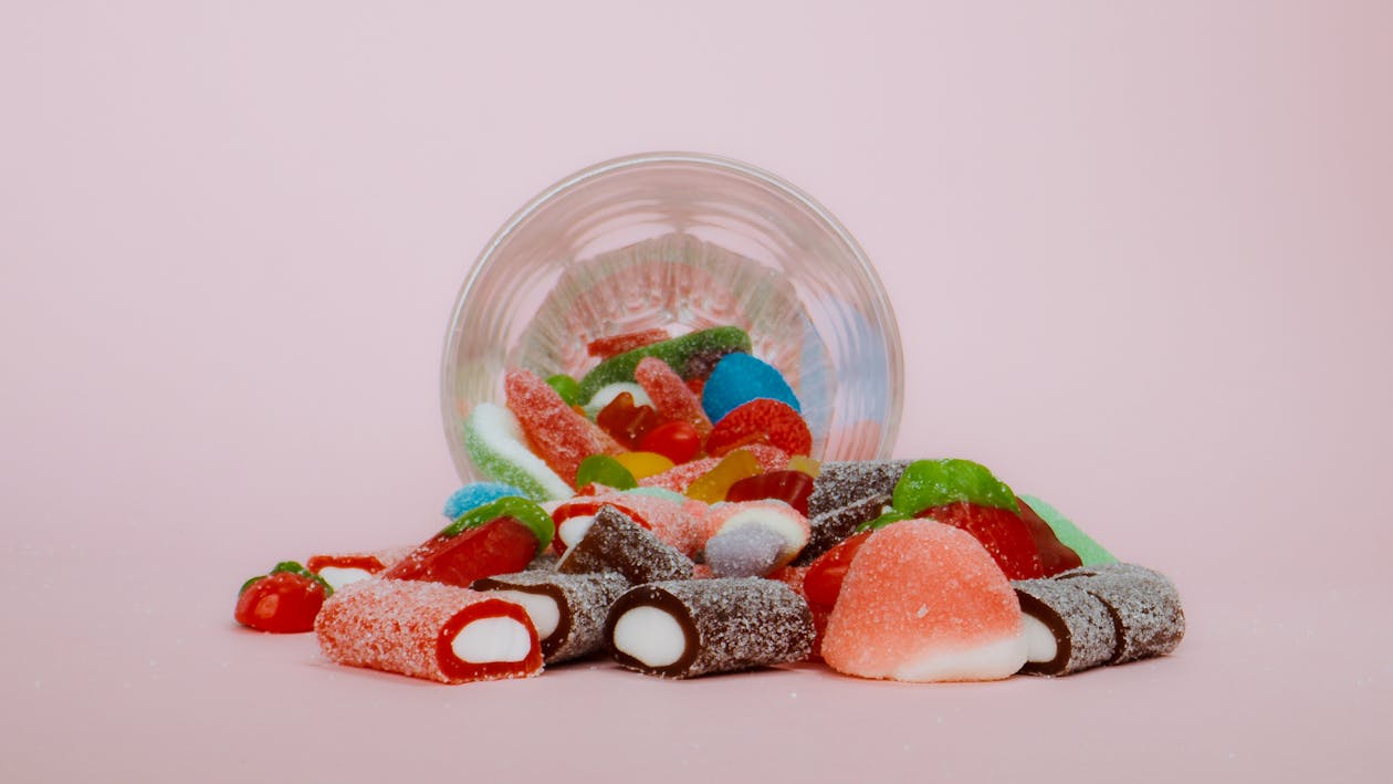 Gummy Candies in Clear Glass