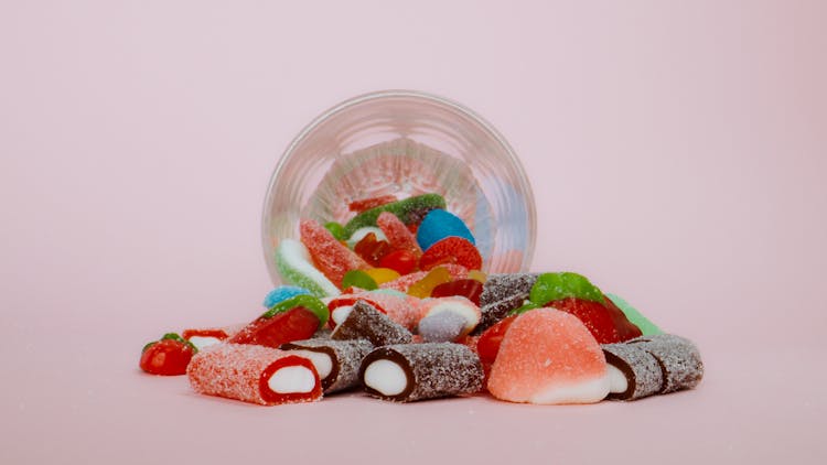 Gummy Candies In Clear Glass