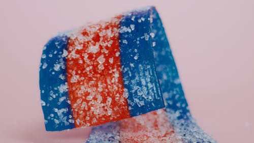 A Blue and Red Candy Strip in Macro Shot
