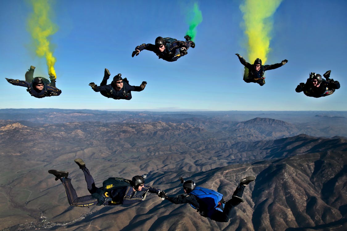 Free Parachuters on Air  Stock Photo
