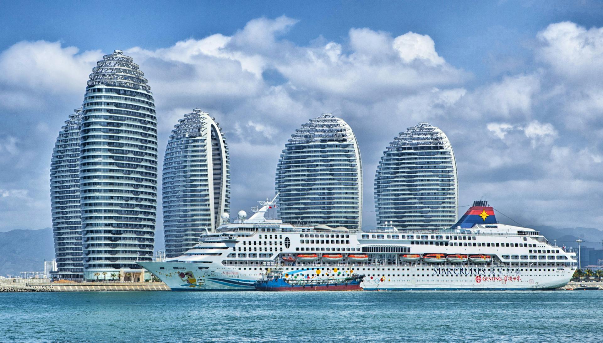 White Cruise Ship on Seashore