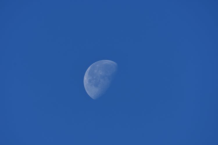 Gibbous Moon In Blue Sky