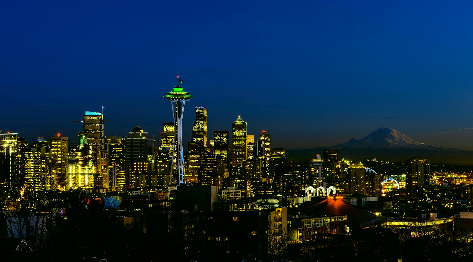 The City Skyline of Seattle at Night