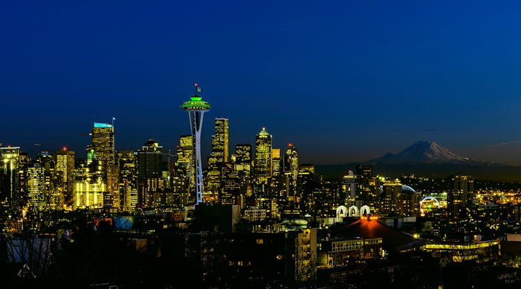 The City Skyline Of Seattle At Night