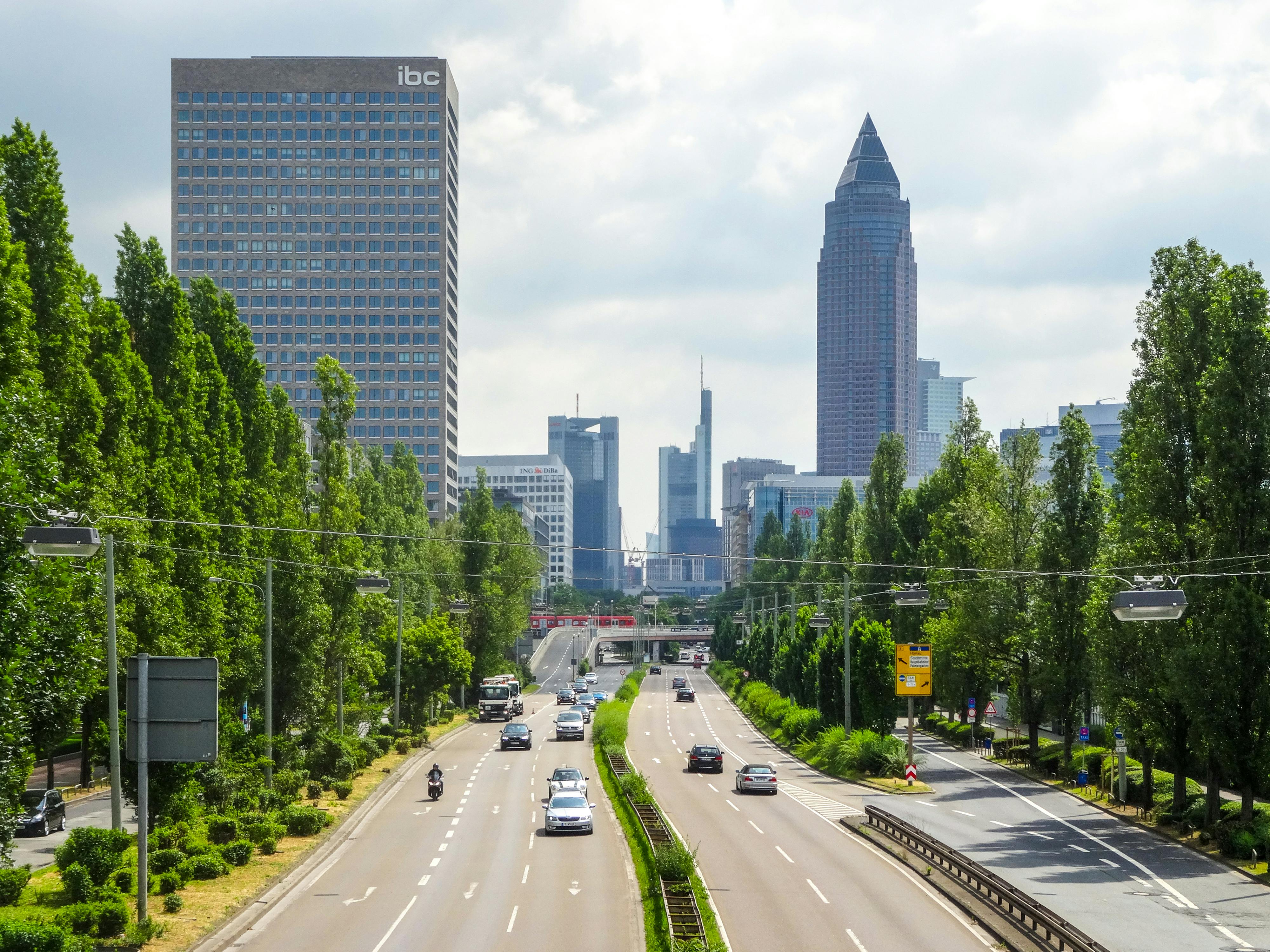 Free Motor Vehicles Traffic in Frankfurt Main Road Stock Photo
