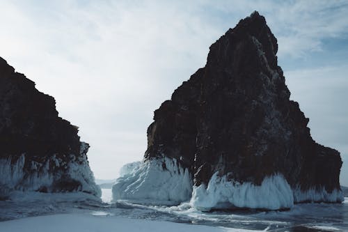 Rocky Mountains Above Frozen Body of Water