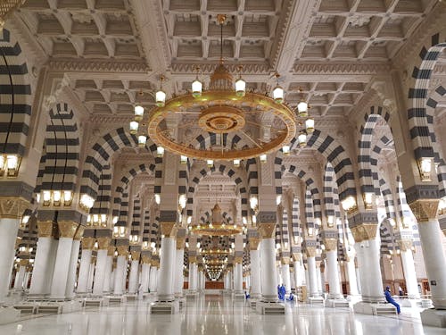 Ornamented Interior of Prophets Mosque in Medina