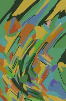 Colorful abstract art with bold strokes and vivid hues on a vertical canvas.