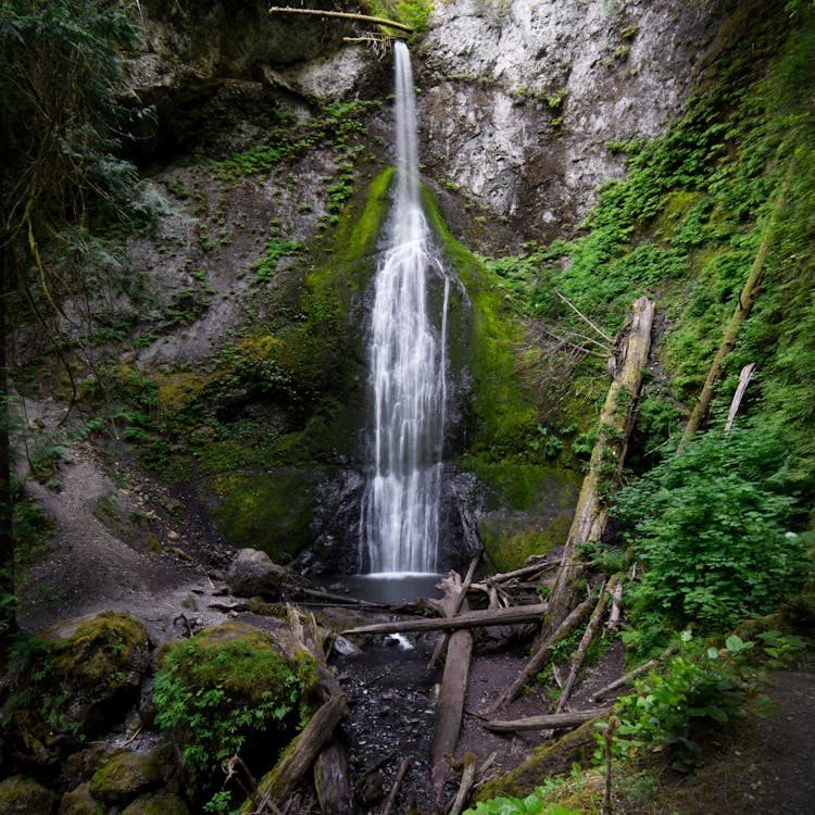 Waterfall Pooling Deep In Mountains