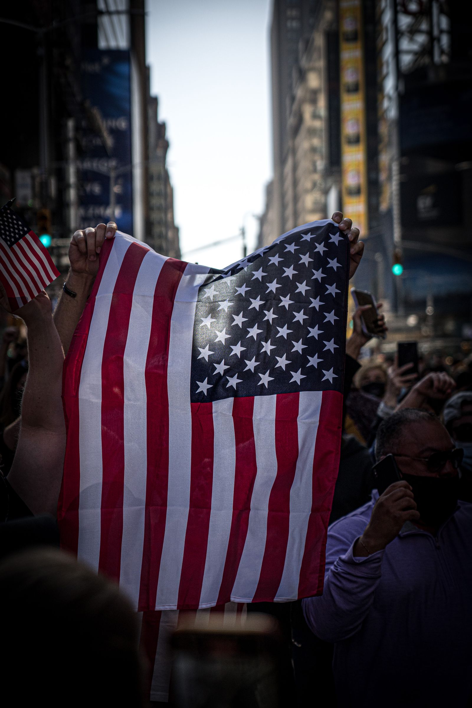 Citizens with American flag