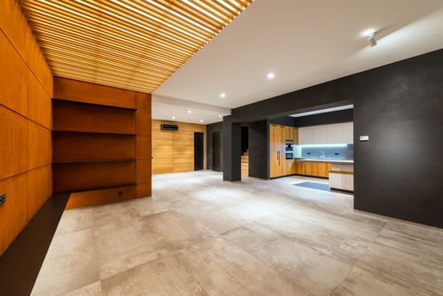 Empty hall interior with lamps above tiled floor · Free Stock Photo