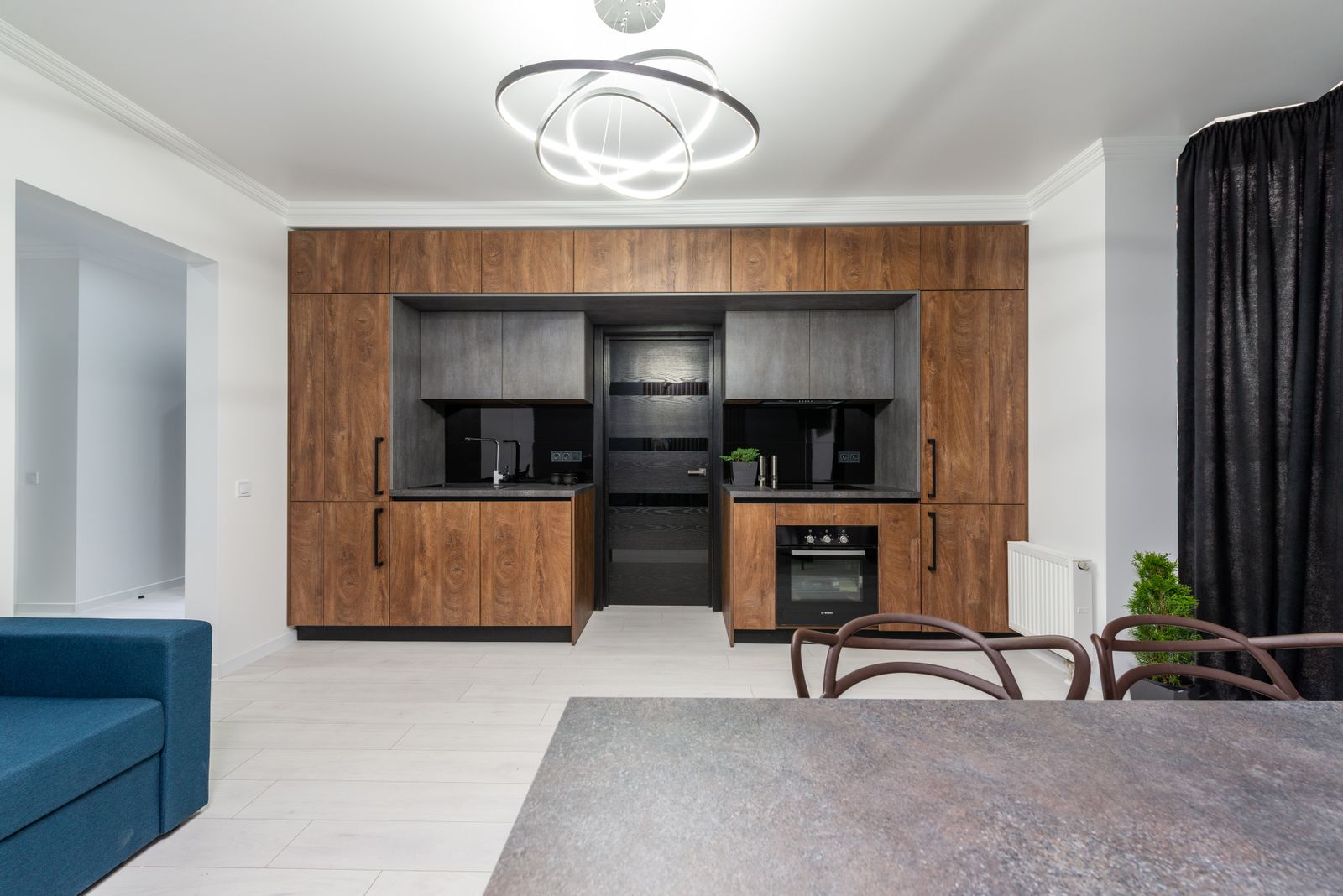 Modern interior lighting and wood finishes