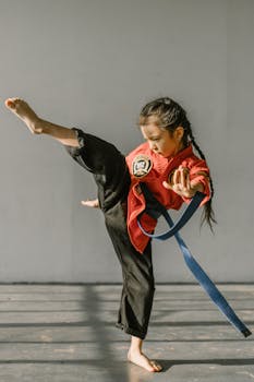 A Kid Practicing His Martial Arts