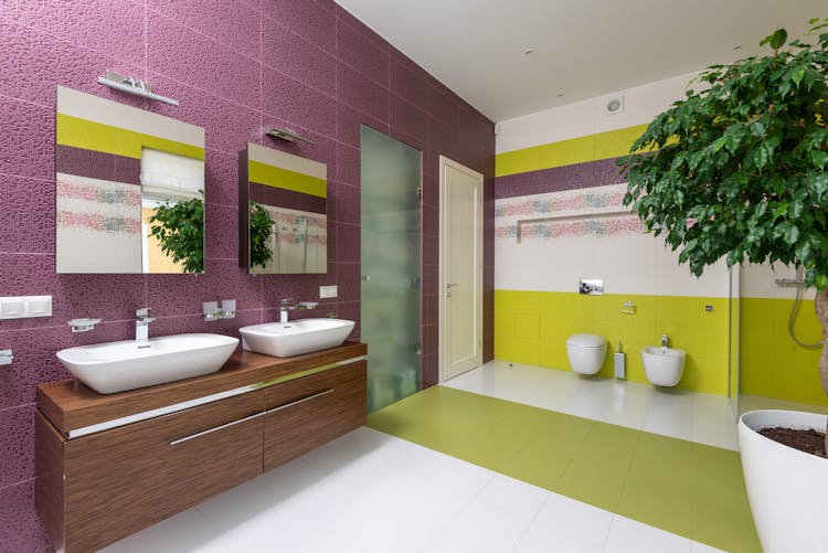 Interior Of Stylish Colourful Bathroom With Furniture