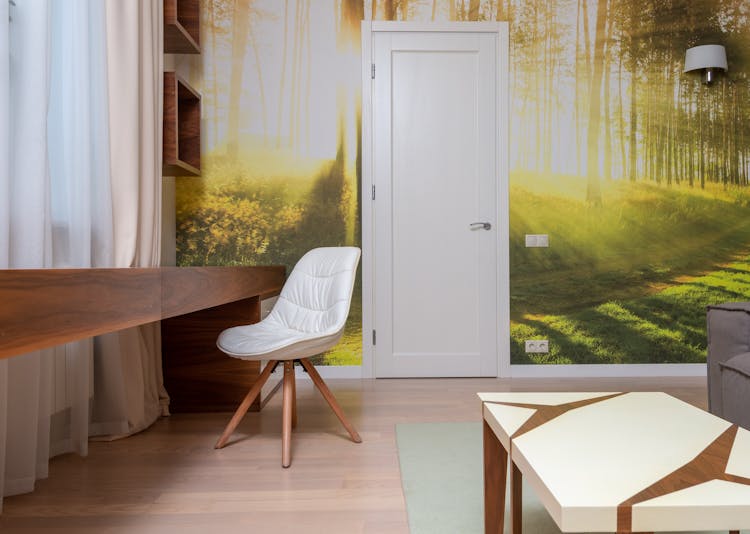 Interior Of Study Room With Wallpaper