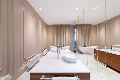 Stylish bathroom in minimalistic style in modern apartment