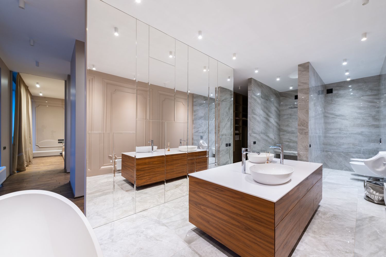 Stone and wood bathroom detail
