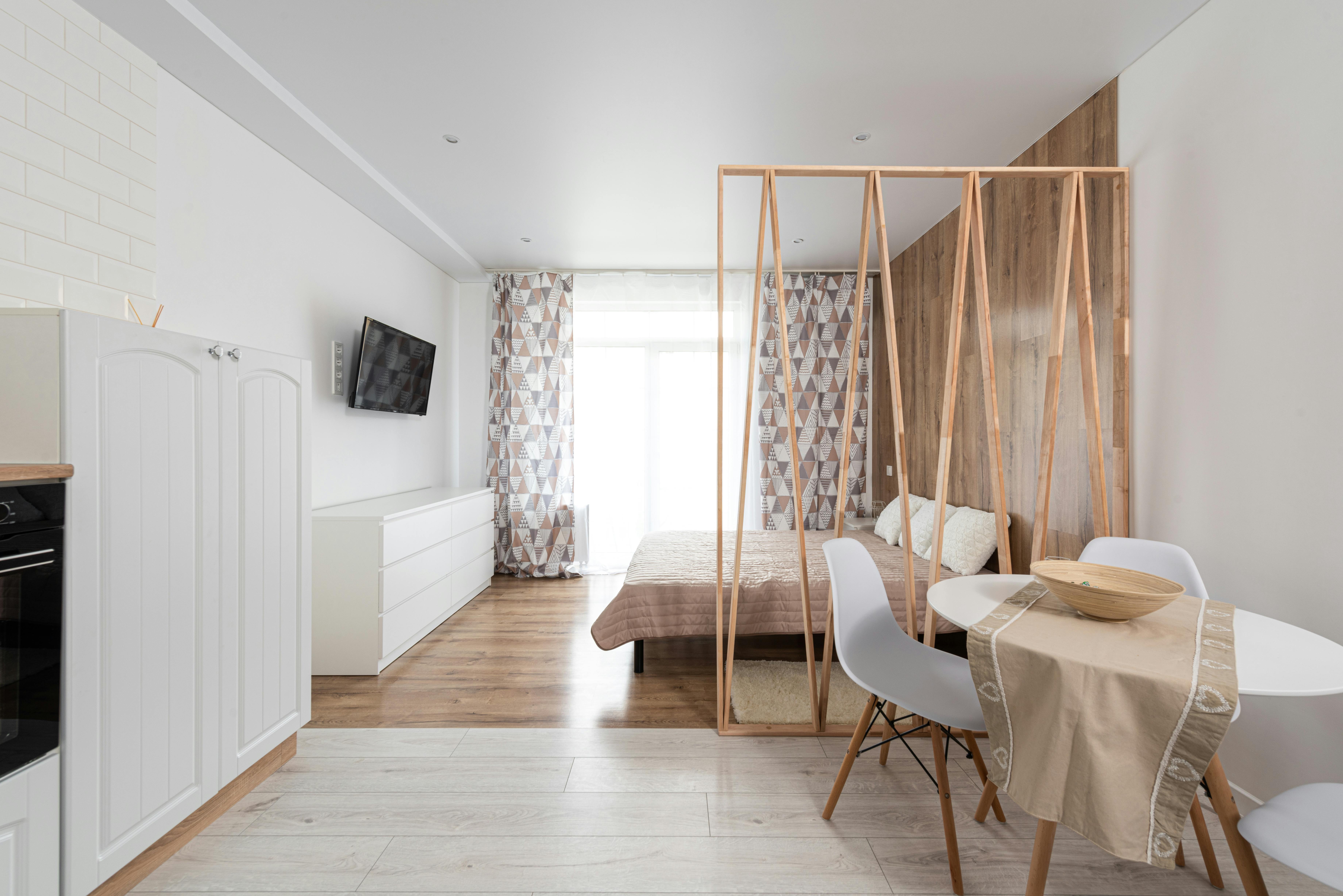 dining room and bedroom interior in light house