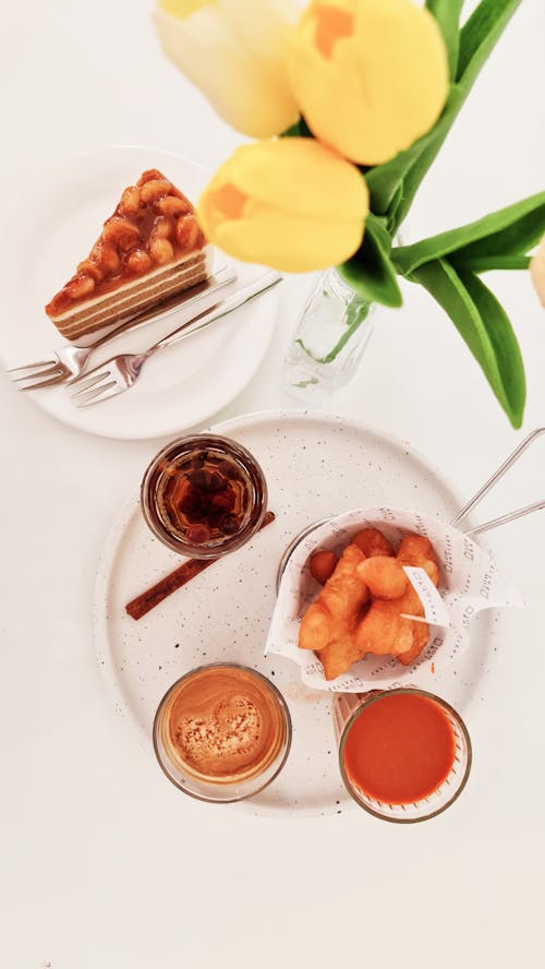 Dessert with Churros and Cake Slice