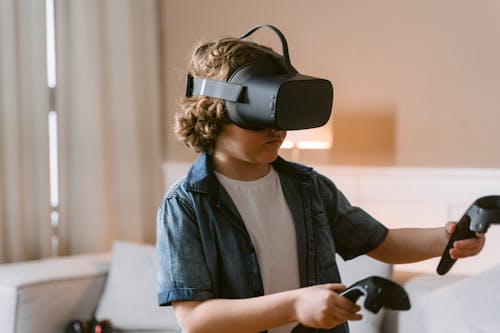 A Boy using Virtual Reality Headset 