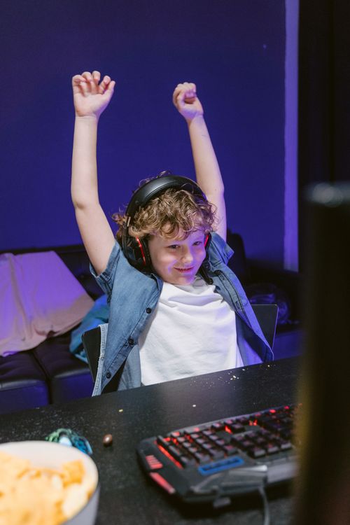 A Boy Sitting in Front of a Computer Winning a Computer Game · Free ...