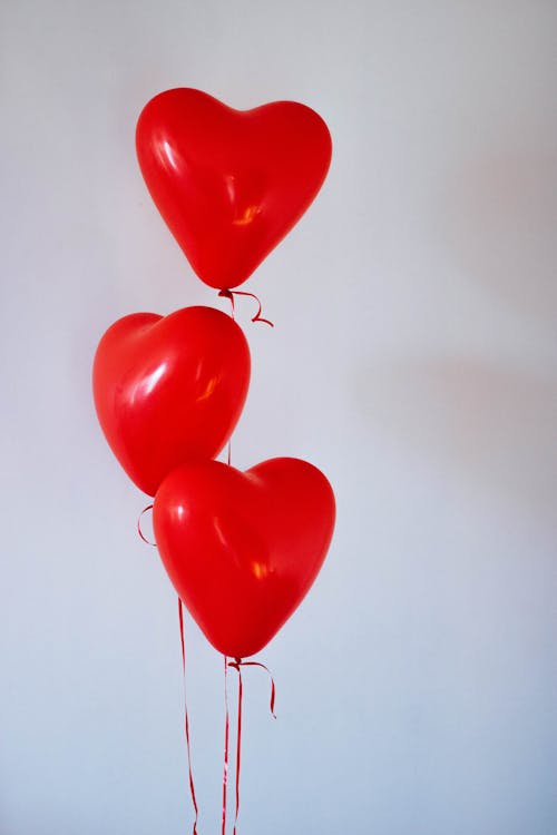 Three Red Heart Balloons