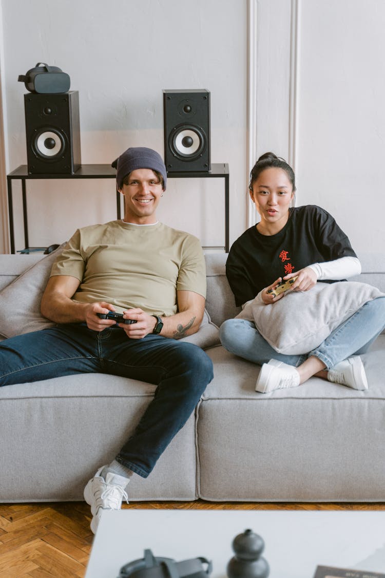 Man And Woman Playing A Video Game