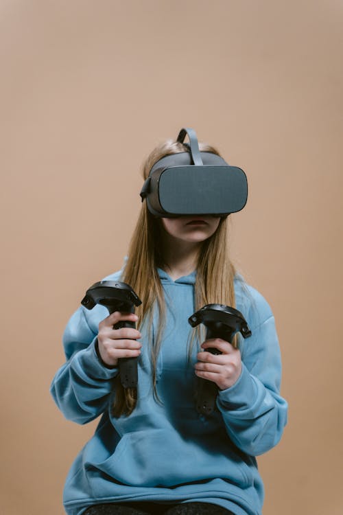 Close-Up Shot of a Woman Playing with Virtual Reality Headset