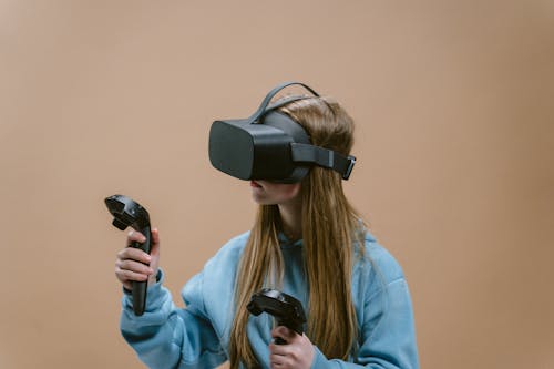 Close-Up Shot of a Woman Playing with Virtual Reality Headset