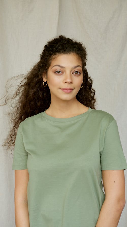 Woman in Green Crew Neck T-shirt