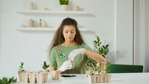 Free Woman in Green Crew Neck T-shirt Planting Stock Photo