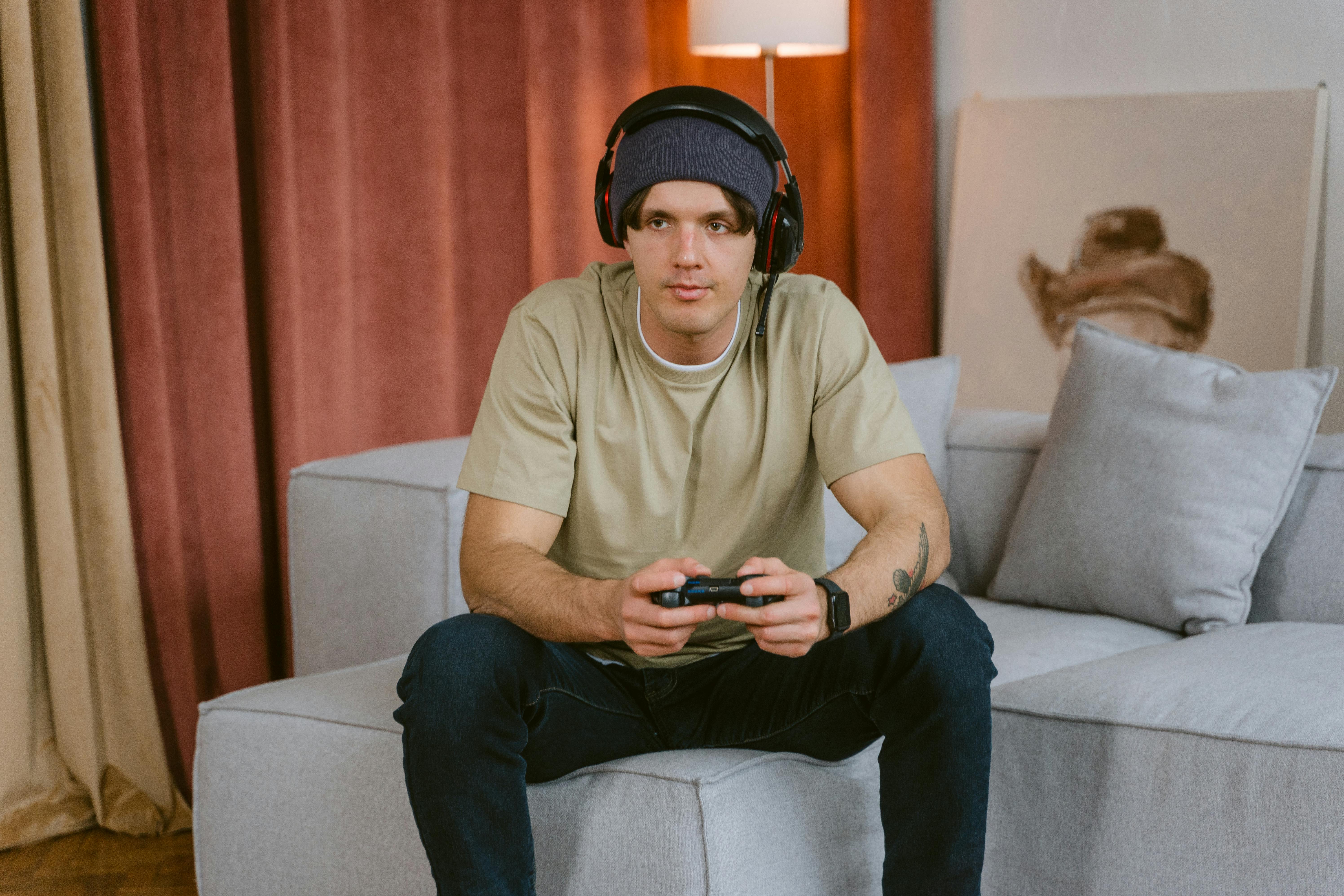 a man playing a video game