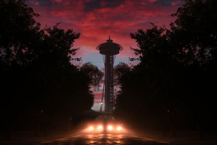 Space Needle Tower At Night 