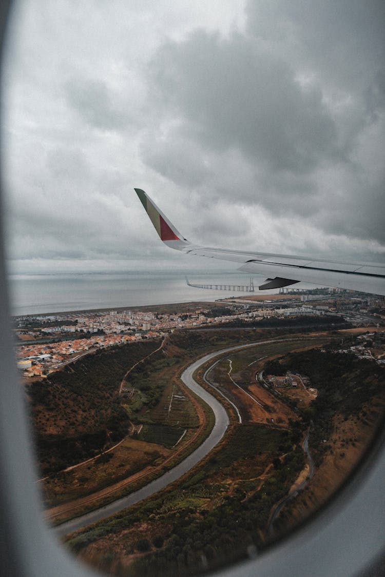 Aerial View Of Road From An Airplane Window