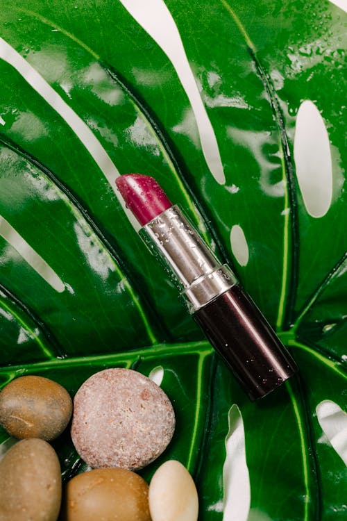 Pink Lipstick on Green Leaf