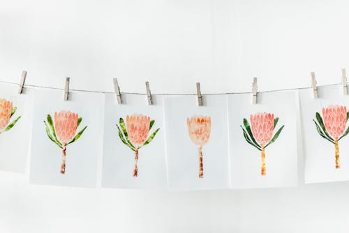 White Paper With Orange Flower Print Lot