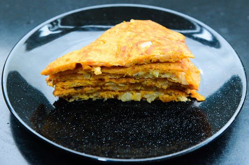 Stack of Pancakes On Round Black Ceramic Plate