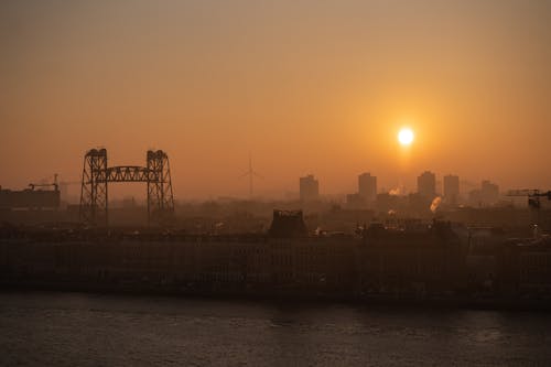 View of the City Skyline at Sunset